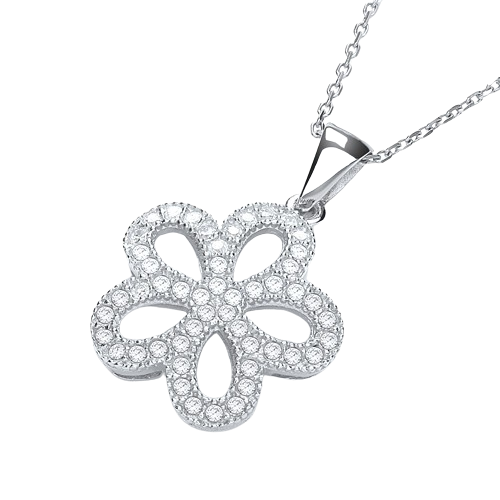 Daisy Shape Cluster Cz Pendant with 18" Chain