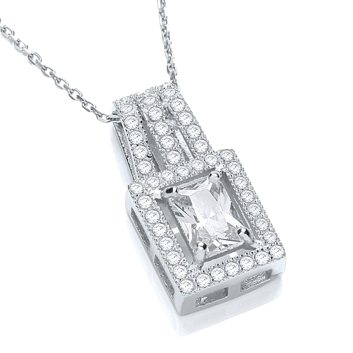 Square Shape Cluster Cz Pendant with 18" Chain