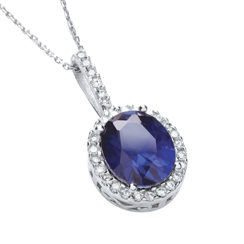 Oval Cluster Deep Blue Cz Pendant with 18" Chain