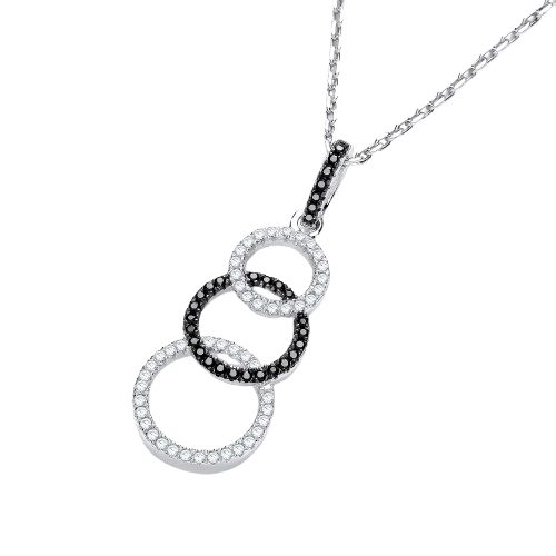 Micro Pave' Black & White CZ Drop Pendant with 18" Chain