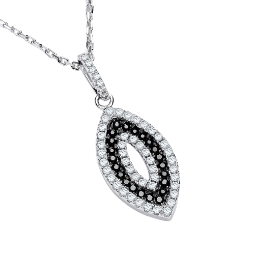 Micro Pave' Black & White Drop Pendant with 18" Chain