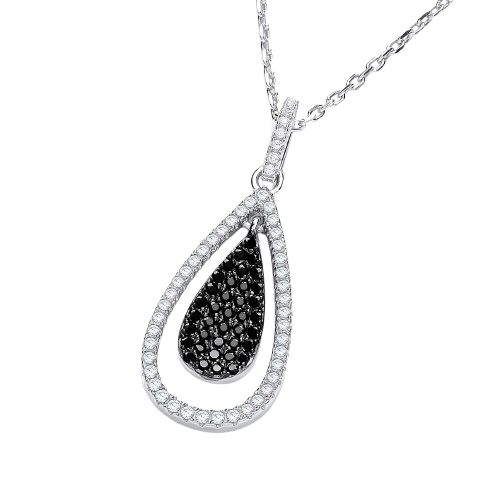 Micro Pave' Black & White Drop Pendant with 18" Chain