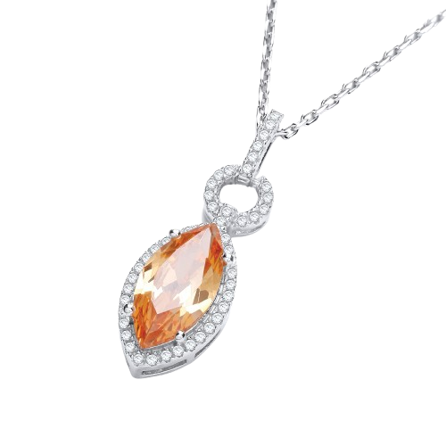 Micro Pave' Champagne & White Drop Pendant with 18" Chain