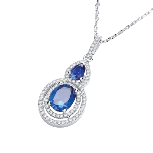Micro Pave' Sapphire & White Drop Pendant with 18" Chain