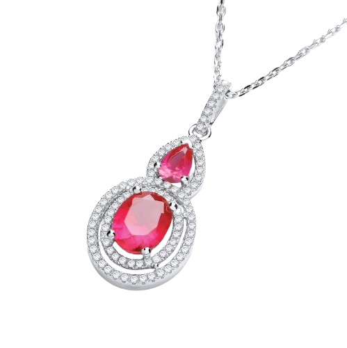 Micro Pave' Red & White Drop Pendant with 18" Chain