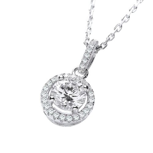 Micro Pave' Halo Style Cz Pendant with 18" Chain