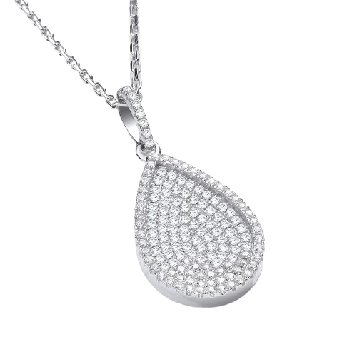 Micro Pave' Pear Shape Pendant with 18" Chain