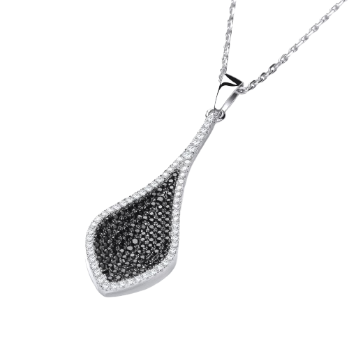 Micro Pave' Black & Clear Drop Pendant with 18" Chain