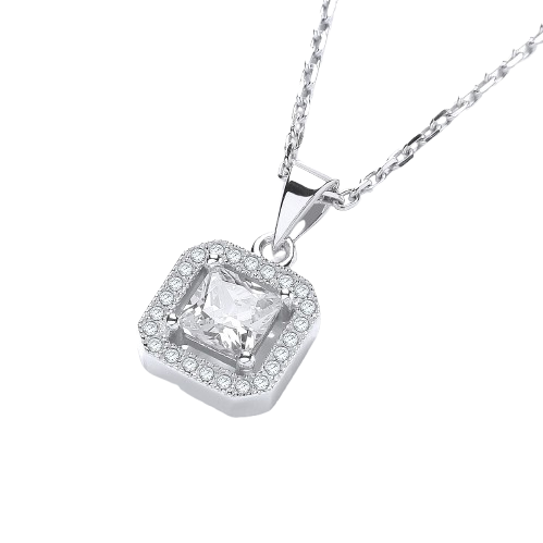Micro Pave' Princess Cut Pendant with 18" Chain