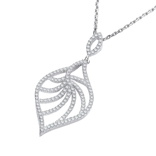 Micro Pave' Leaf Shape Cz Pendant with 18" Chain