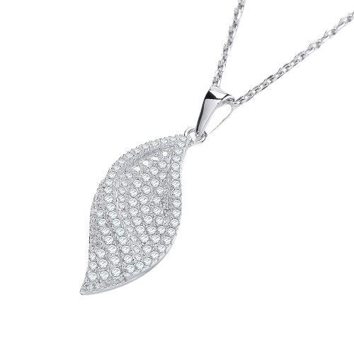 Micro Pave' Leaf Cz Pendant with 18" Chain