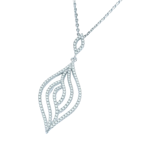 Micro Pave' Leaf Cz Pendant with 18" Chain