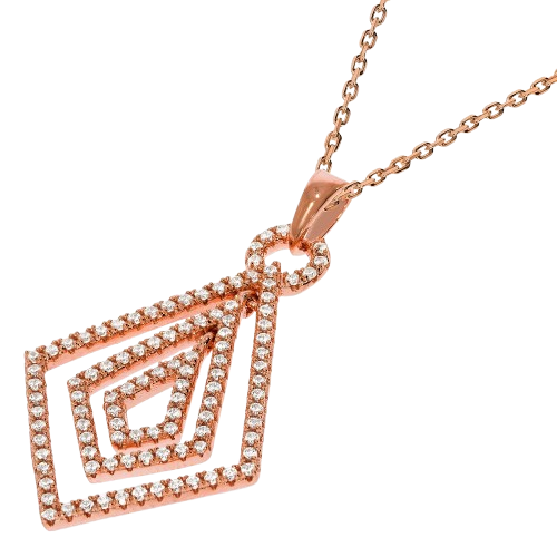 Micro Pave Rose Coated Fancy Cz Pendant with 18" Chain