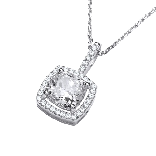 Micro Pave Princess Cut Cz Pendant with 18" Chain