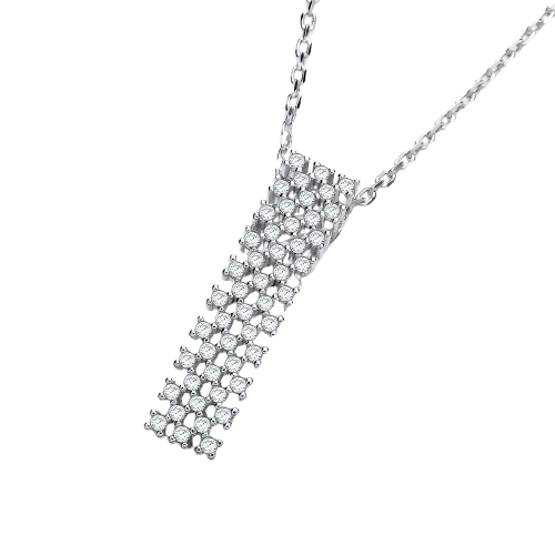 Micro Pave Multi Row Cz Pendant with 18" Chain