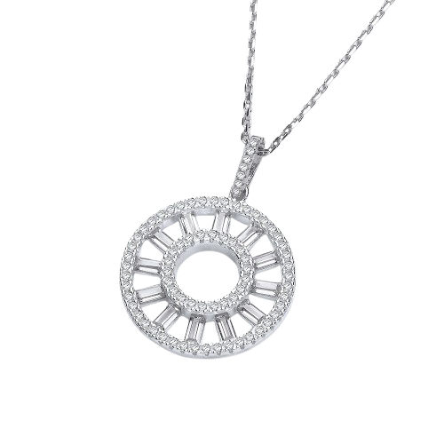 Circle of Life Round & Baguette Cz Pendant with 18" Chain