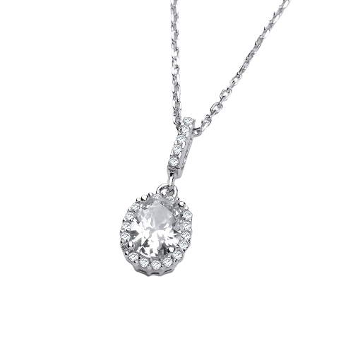 Oval Clear CZ Drop Pendant with 18" Chain