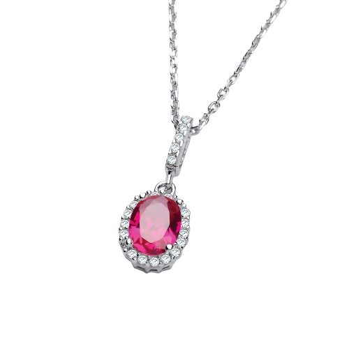Oval Red CZ Drop Pendant with 18" Chain