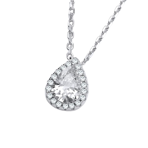 Teardrop Clear Cz Pendant with 18" Chain