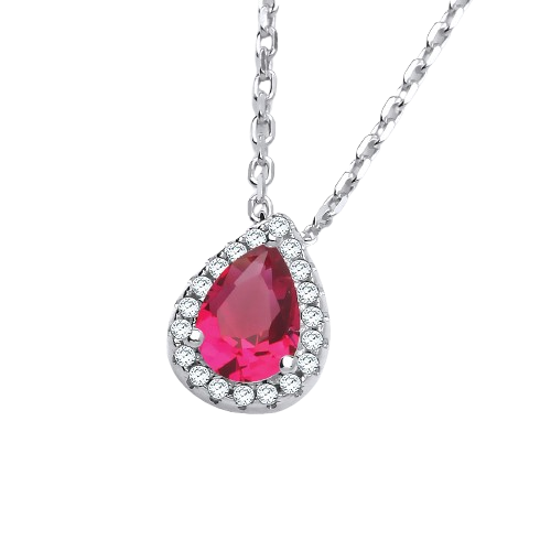 Teardrop Red Cz Pendant with 18" Chain