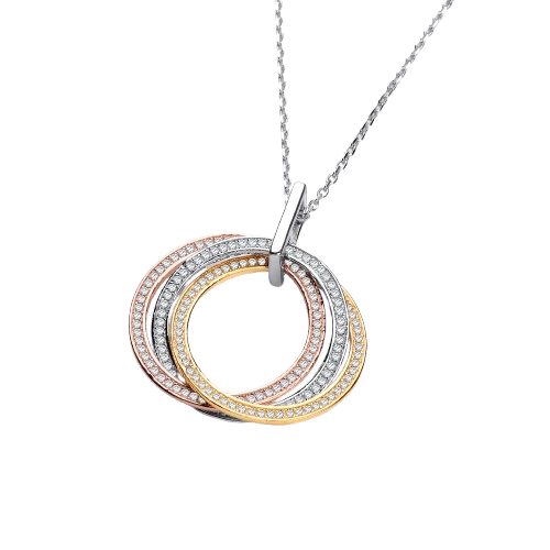 Silver, Yellow & Rose Gold Plated Cz Pendant with 18" Chain