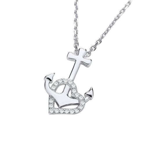 Anchor CZ Heart Pendant with Chain