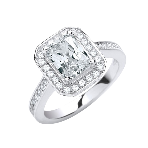 Micro Pave' Emerald Shape Cz & Shoulder Ring