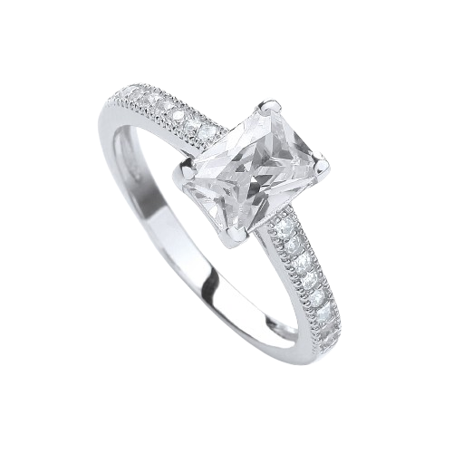 Fancy Emerald Cut Cz with Shoulders Ring