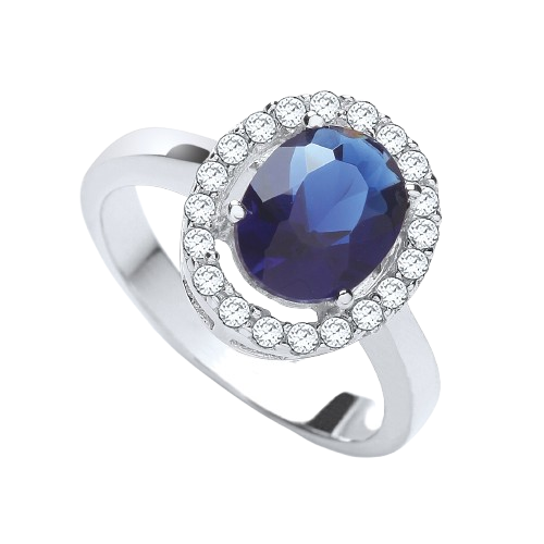 Blue Oval Cz Cluster Ring