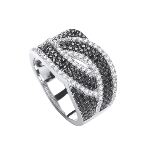 Micro Pave' Black & Clear Cz Ring