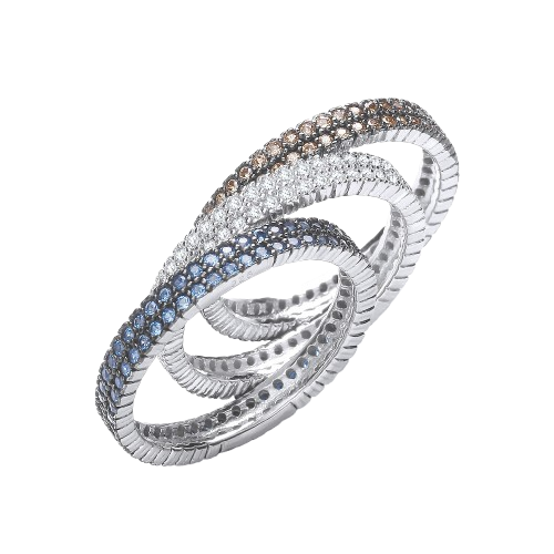 Micro Pave' 3 Band Ring (White, Sapphire & Champagne)