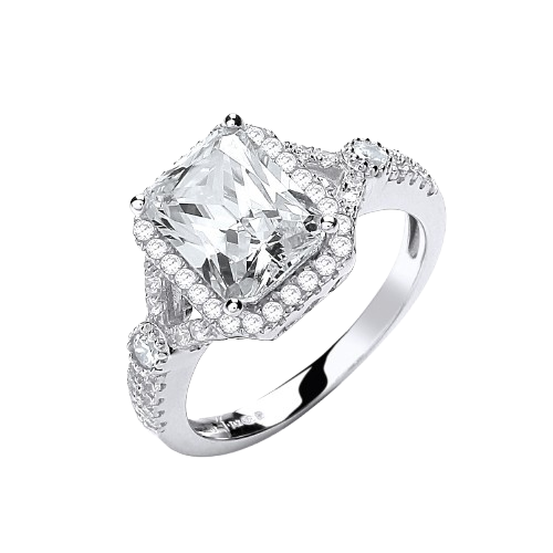 Micro Pave' Emerald Cut Centre Cz Ring