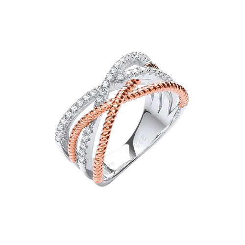 Micro Pave' Rose Coated & Silver Cz Ring