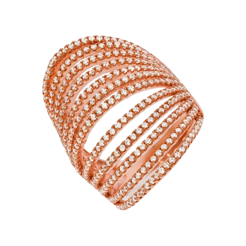 Micro Pave' Rose Coated & Silver 12 Row's of Cz Ring