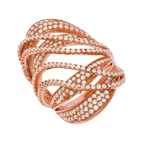 Micro Pave Rose Coated Fancy Silver Cz Ring