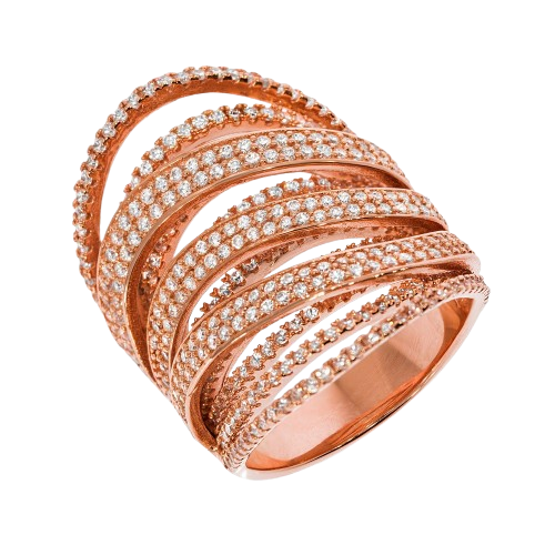 Micro Pave Rose Coated Fancy Silver Cz Ring