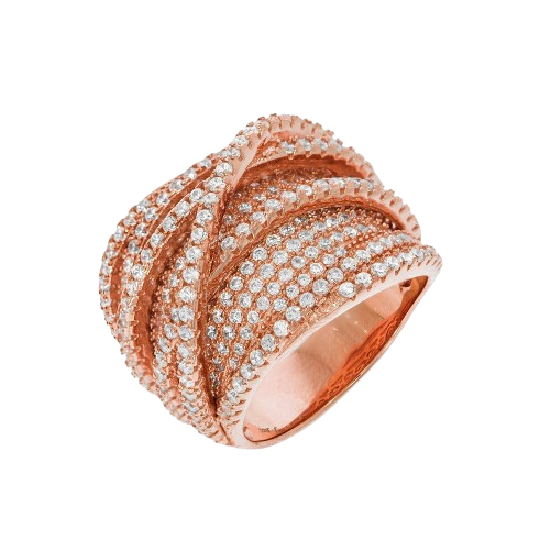 Micro Pave Rose Coated Fancy Silver Cz Ring