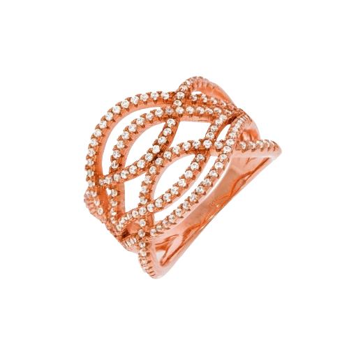 Micro Pave Rose Coated Fancy Silver Cz Ring