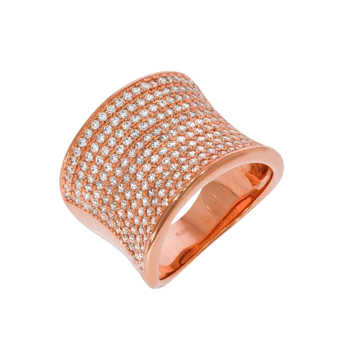 Micro Pave Rose Coated Fancy Silver Cz Ring