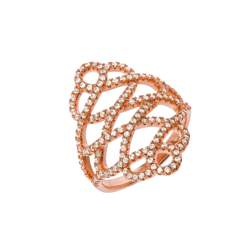 Micro Pave Rose Coated Fancy Silver Cz Ring