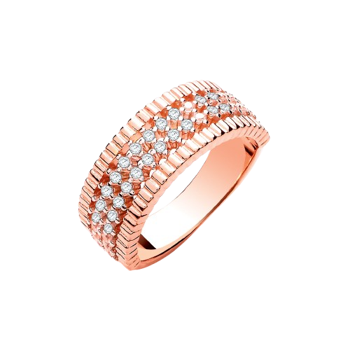 Rose Coated Silver Two Rows of Cz Ladies Ring