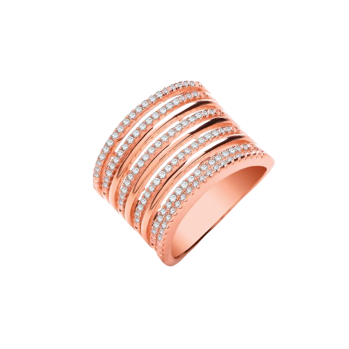 Micro Pave 9 Rows, Rose Coated Silver Ladies Ring