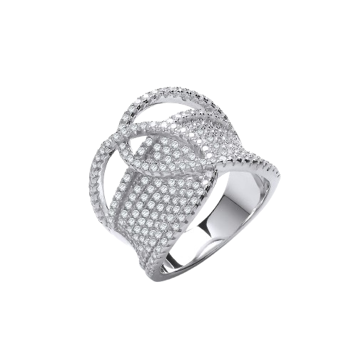 Micro Pave Cz Interlocking Top Silver Ring