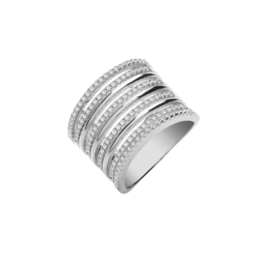 Micro Pave 9 Rows, Silver Ladies Ring