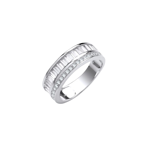 Half ET Baguette and Round Cz's Silver Ring