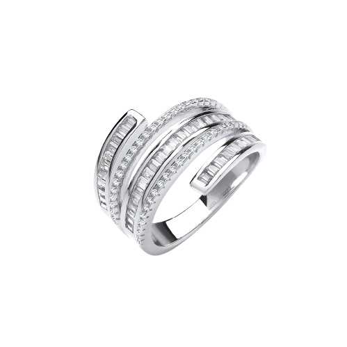 Silver 5-Layer Baguette & Round Cz's Ring