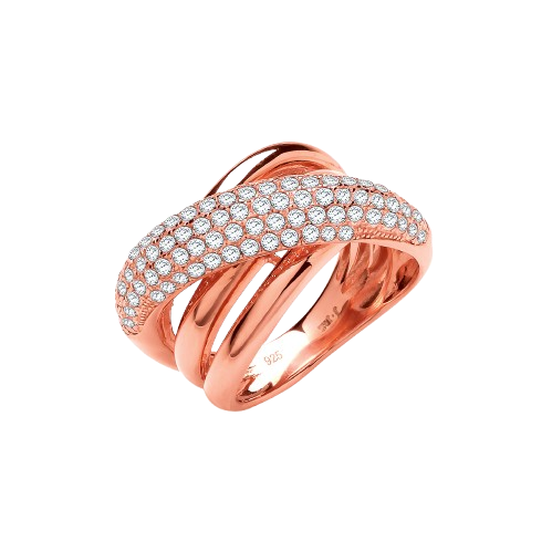 Rose Coated Intertwined Design Silver Cz Ring
