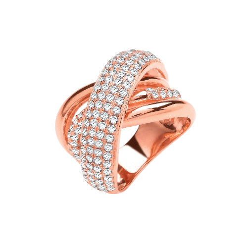 Rose Coated Large Intertwined Design Silver Cz Ring