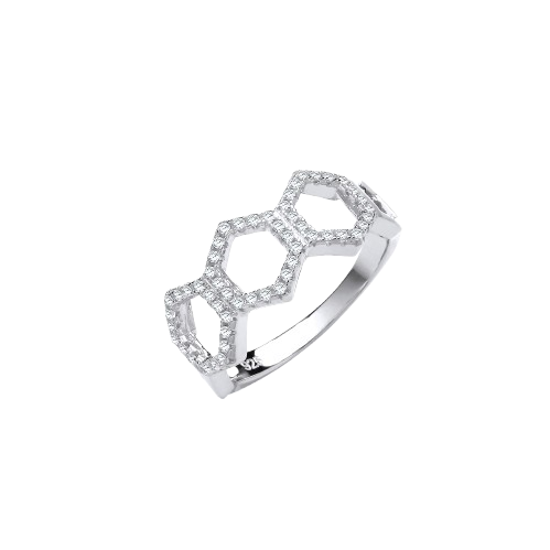 Honeycomb Style Micro Pave Cz Silver Ring