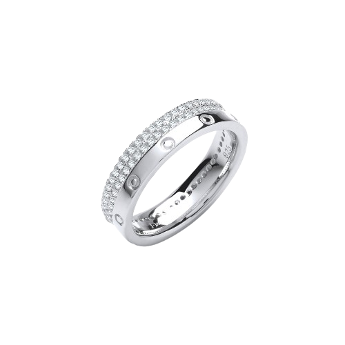 Double row Micro Pave Cz Fancy Silver Ring